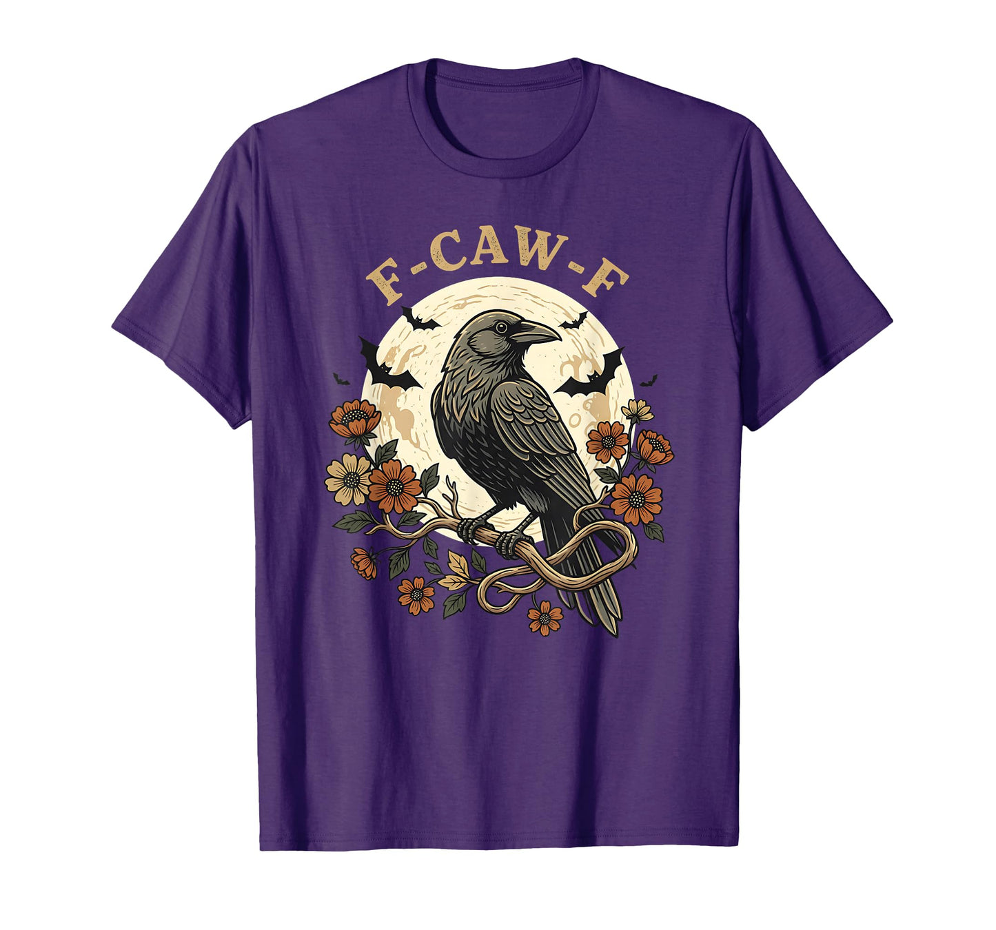 F Caw F Raven Crow Humor Gothic Bird Moon Bat Design T-Shirt