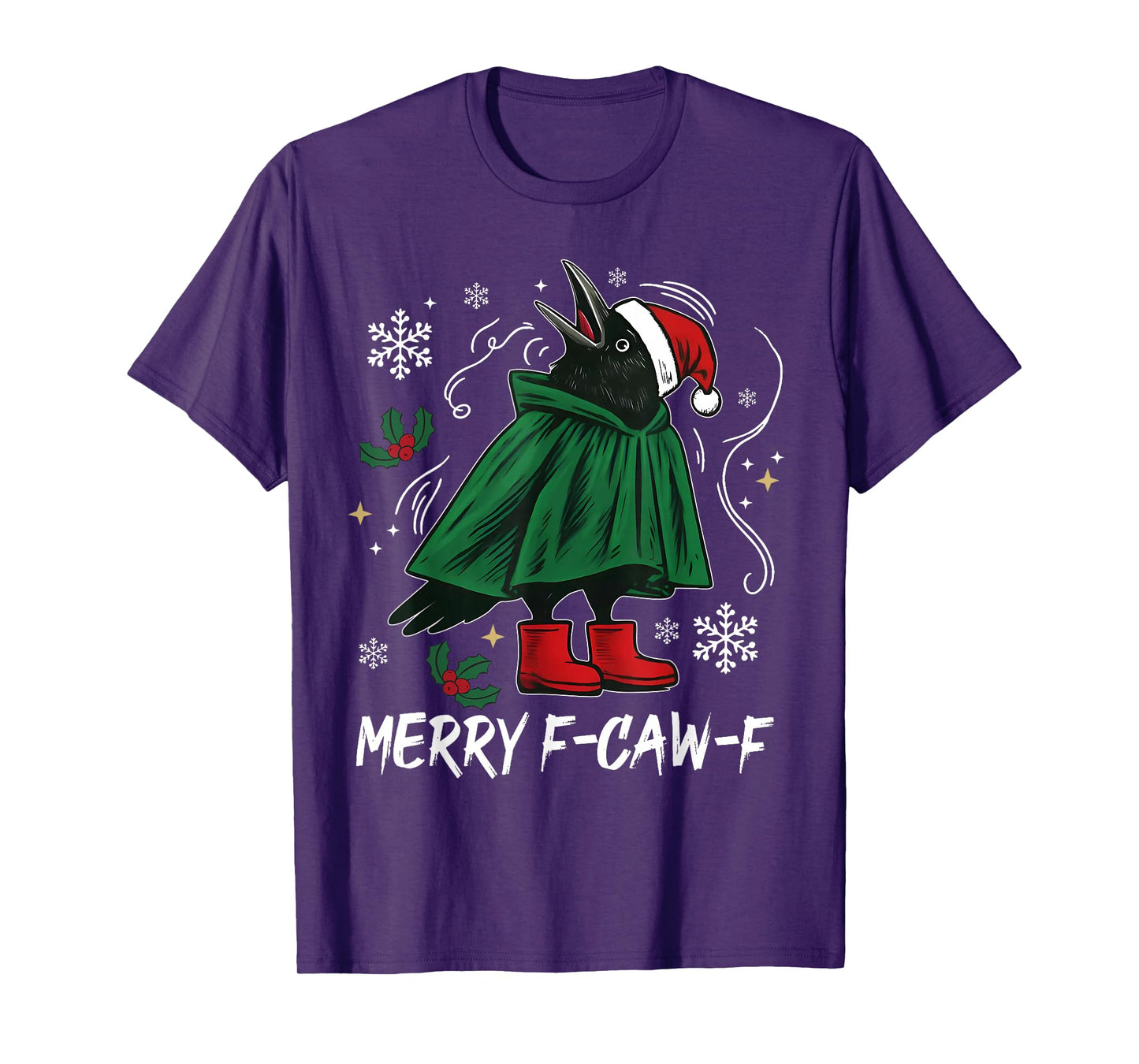 Merry F-Caw-F Funny Crow Elf Xmas Christmas Pajamas Holiday T-Shirt