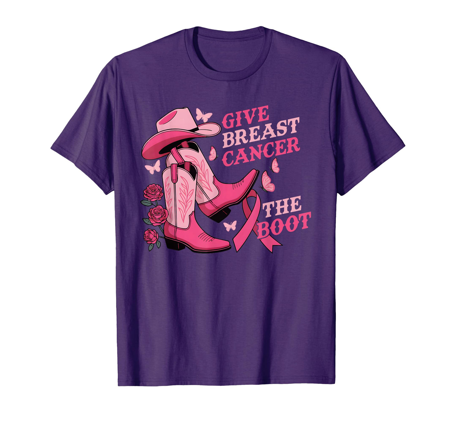 Give Breast Cancer The Boot Cowgirl Cancer Awareness Ribbon T-Shirt