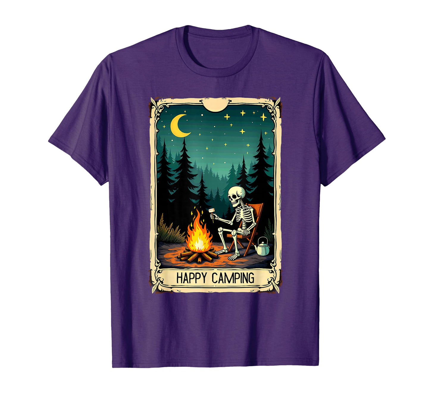 Gothic Tarot Card Skeleton Happy Camping T-Shirt