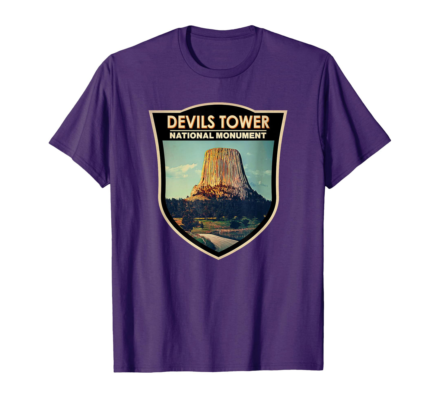 Devils Tower National Monument Wyoming Watercolor Badge T-Shirt