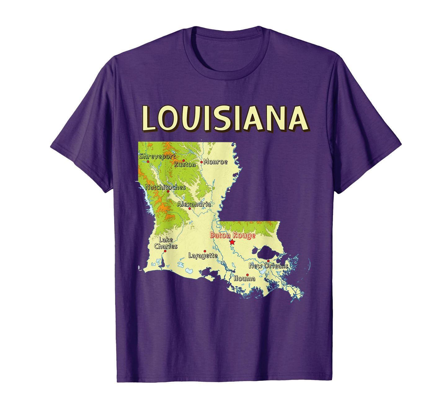 Topographic Map of Louisiana, shaded relief map, USA T-Shirt