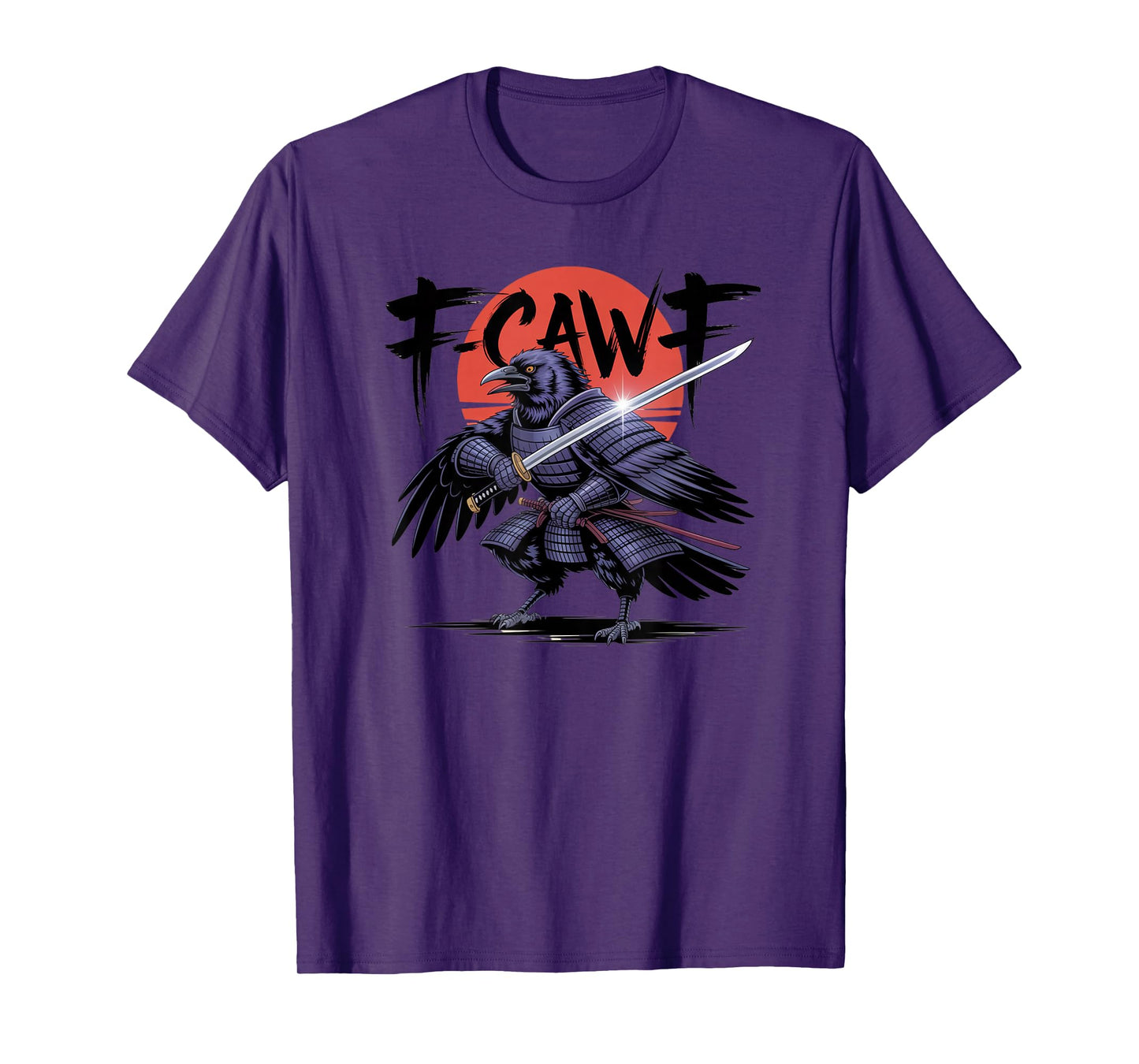 Samurai Crow F-Caw-F Funny Black Bird Red Moon Adult Humor T-Shirt