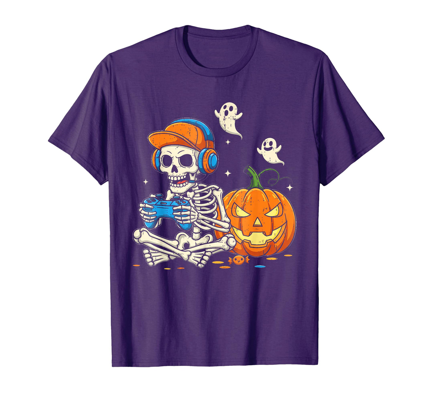 Funny Skeleton Video Game Halloween Gaming Gamer Boys Men T-Shirt