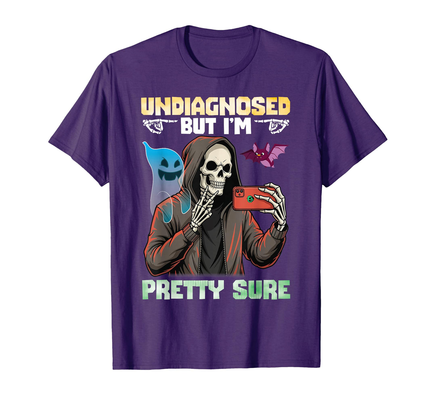 Undiagnosed But I’m Pretty Sure Skeleton Selfie Ghost Bat T-Shirt