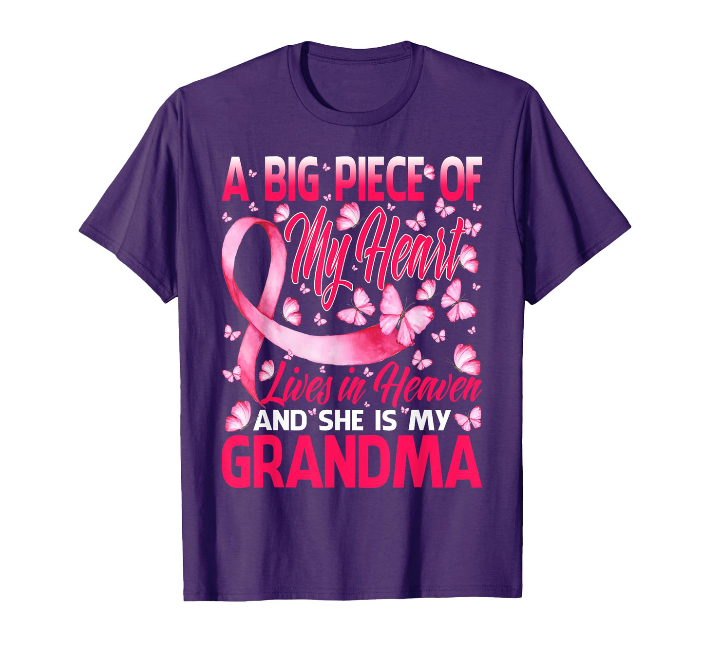 Grandma In Heaven Butterfly Breast Cancer Awareness T-Shirt