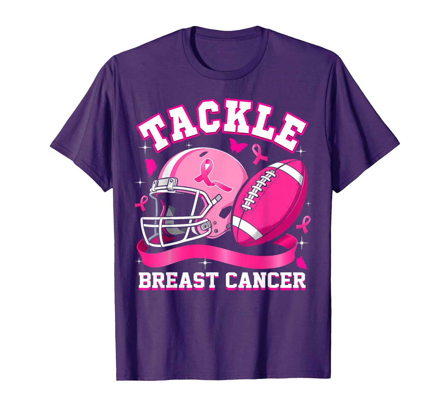 Tackle Breast Cancer Awareness Football Pink Ribbon Womens T-Shirt