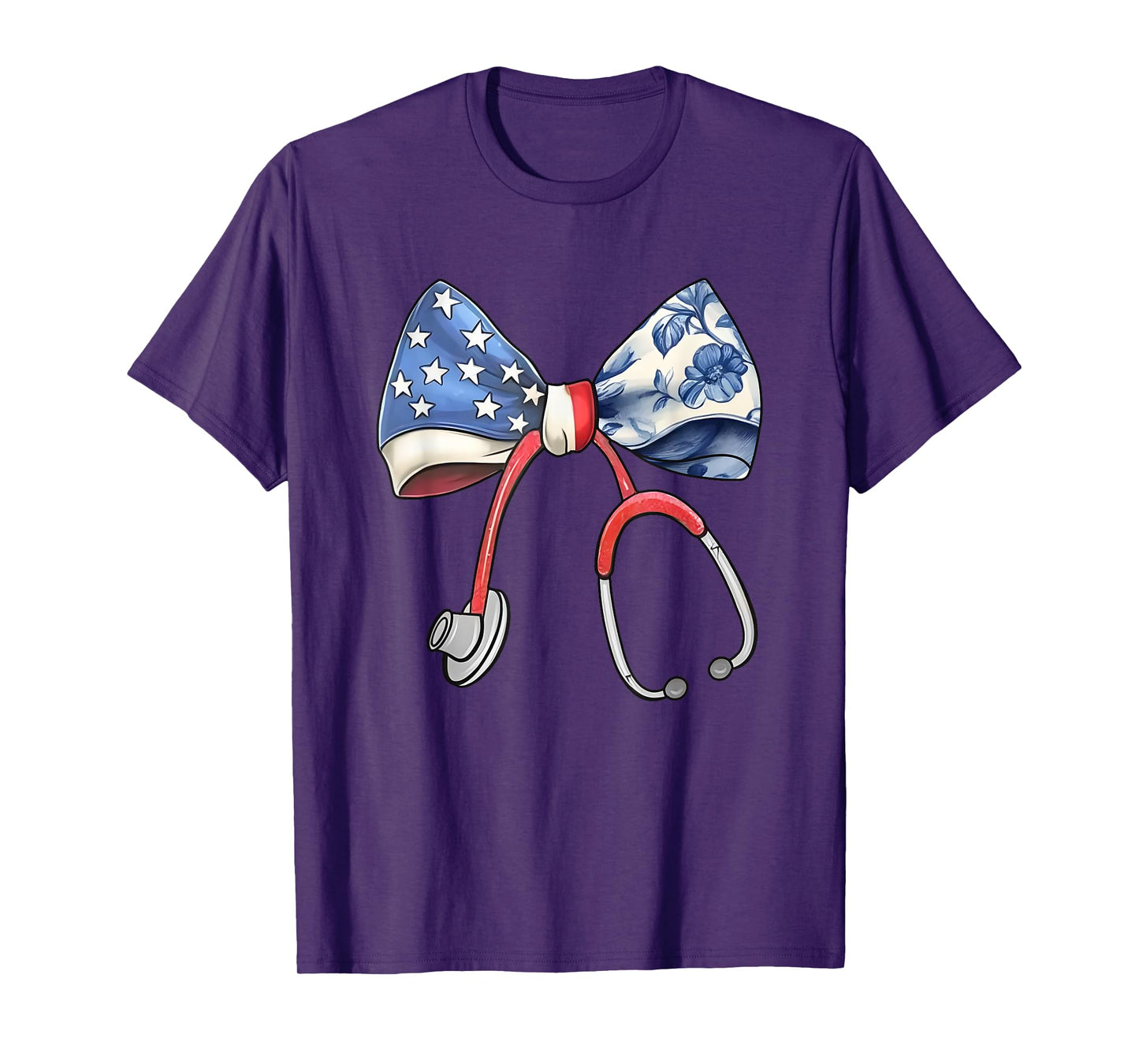 Nurse Toile Bow July 4th Stethoscope Bow Respiratory RT T-Shirt