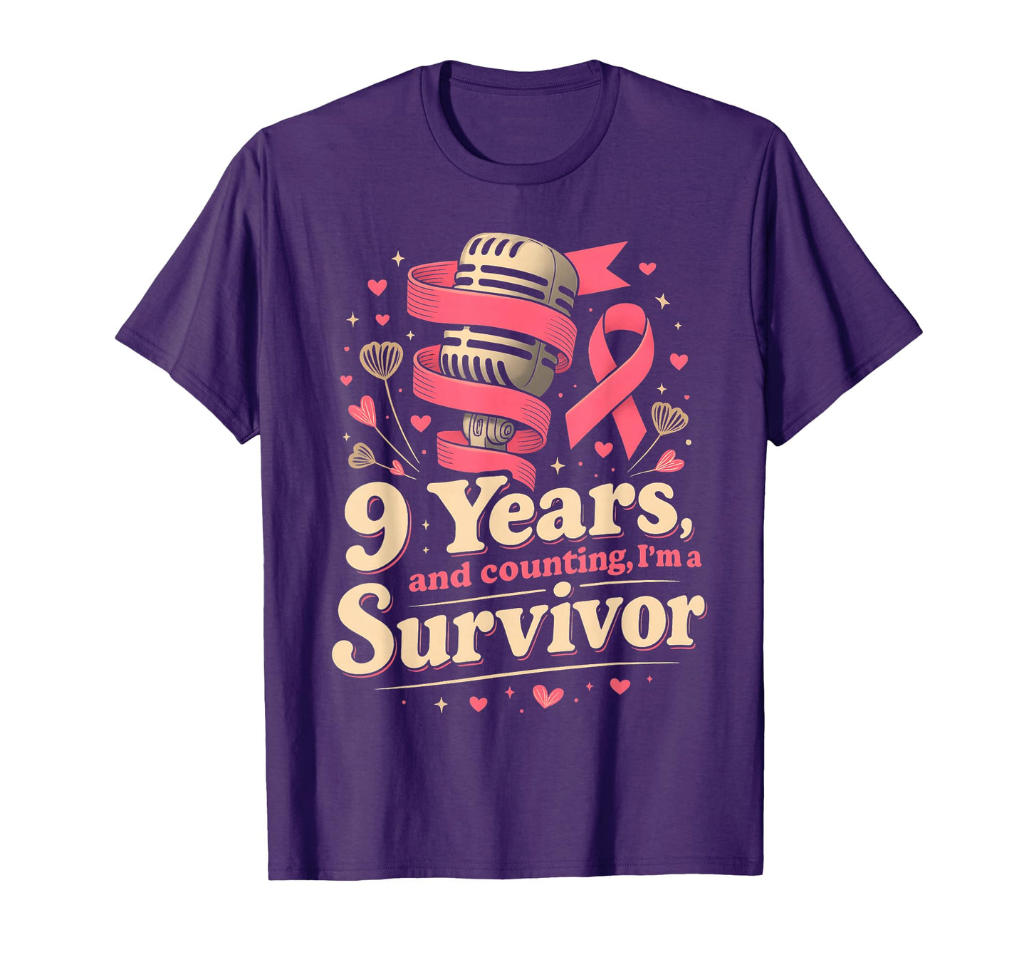 9 Year Breast Cancer Survivor Pink Ribbon Awareness T-Shirt