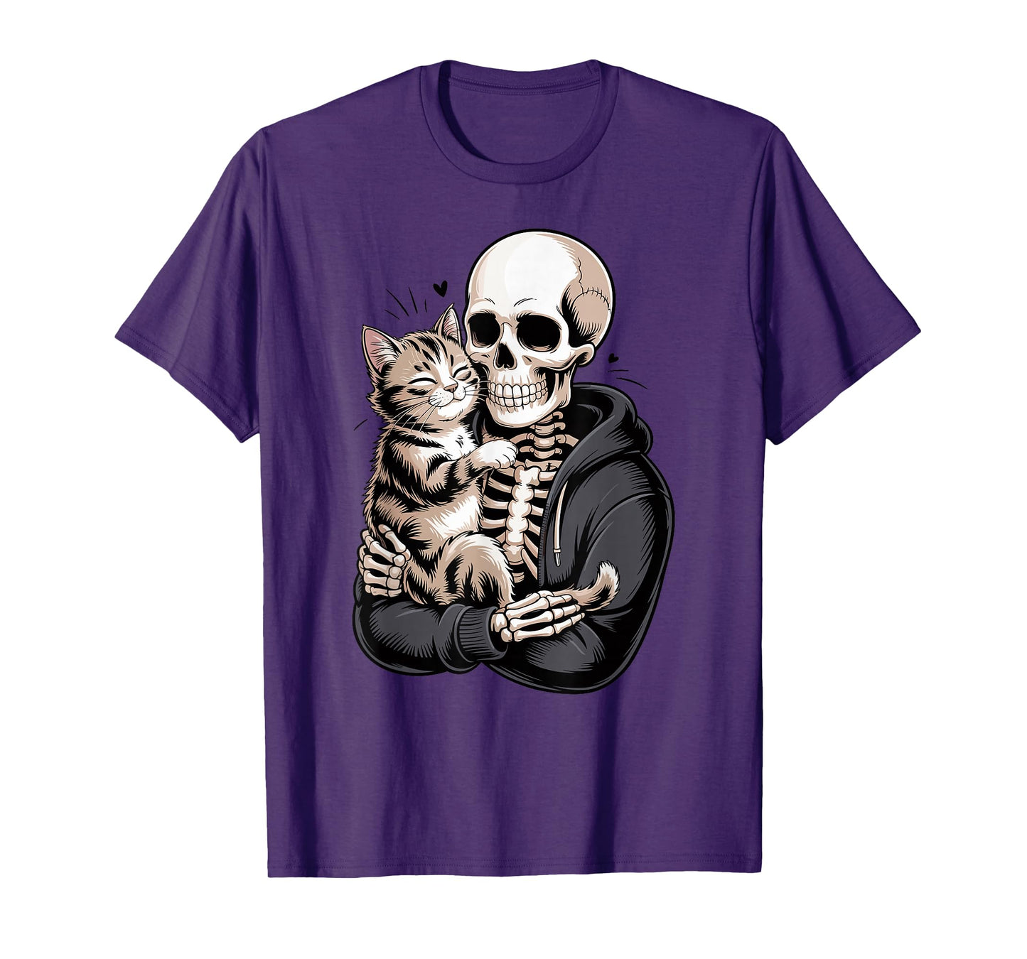 Skeleton Hugging Cat Spooky Cute Halloween Cat Lover T-Shirt