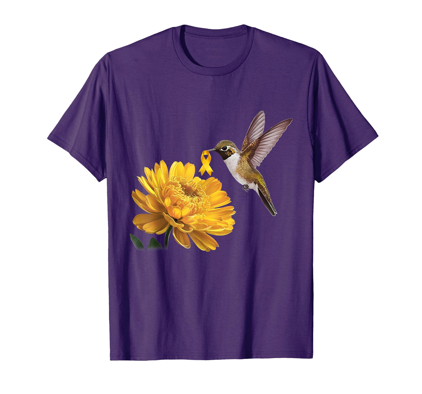 Hummingbird Sunflower Gold Ribbon Childhood Cancer Awareness T-Shirt