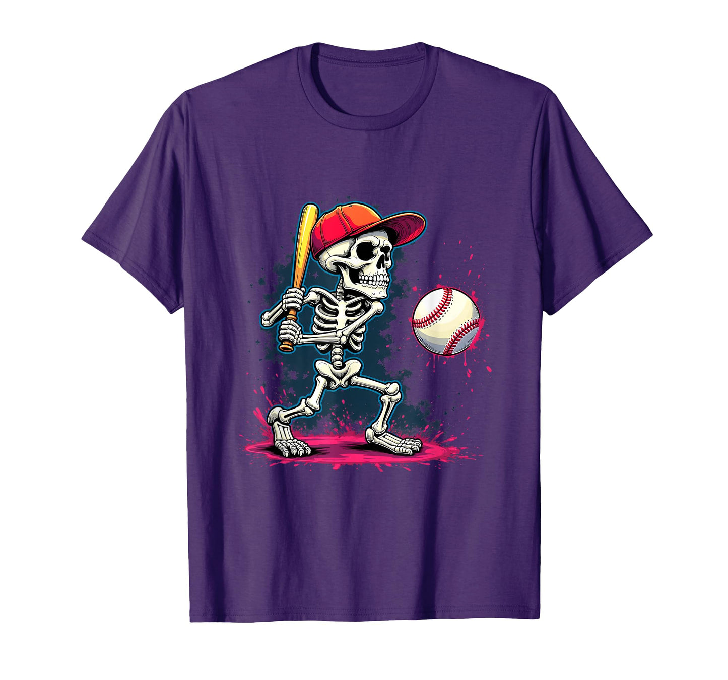 Skeleton Baseball Batter Cool Sports Fan Halloween Men Boy T-Shirt