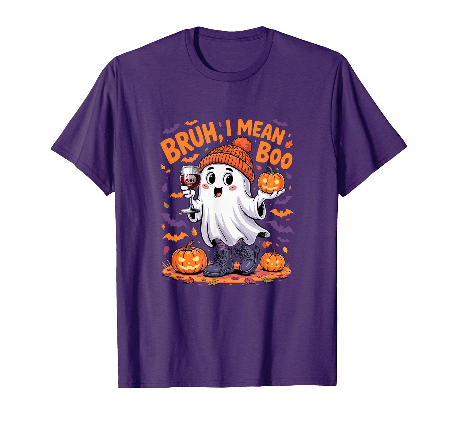 I Mean Boo Funny Joke Boo Ghost Drinking Wine Halloween T-Shirt