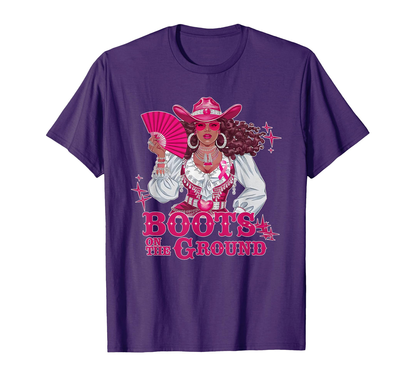Boots On The Ground Pink Cowgirl Breast Cancer Western T-Shirt