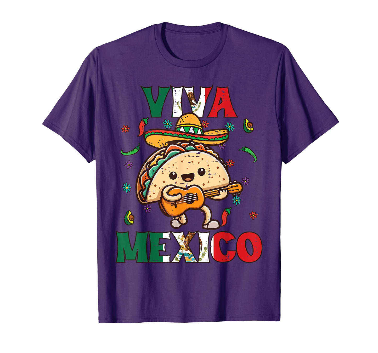 Viva Mexico Taco Guitar Mexican Cinco De Mayo Men Women Kids T-Shirt