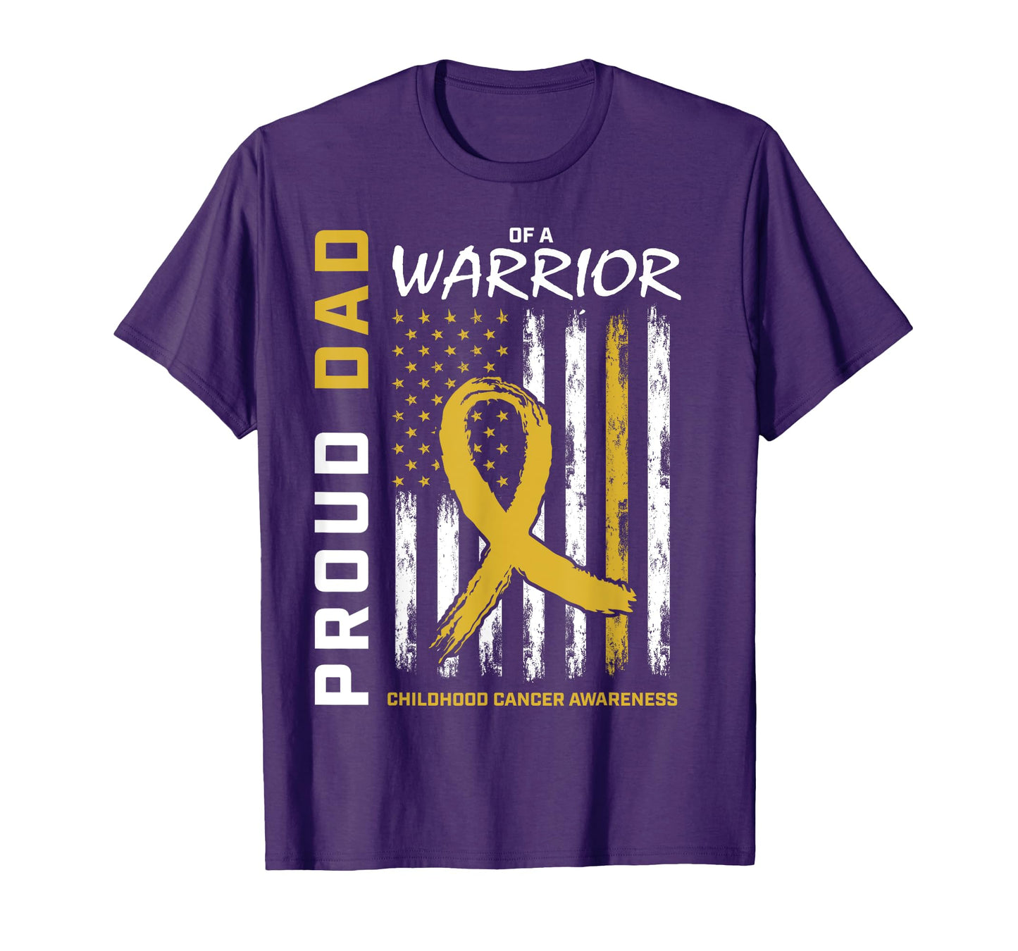 Gold Proud Dad Childhood Cancer Awareness Men American Flag T-Shirt