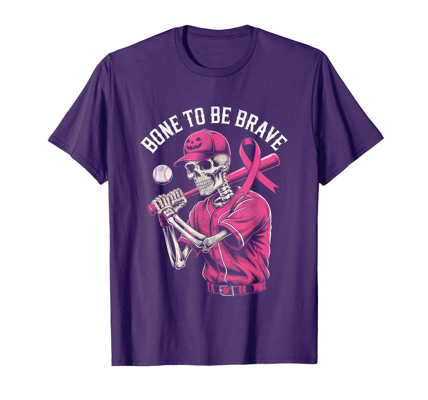 Baseball Skeleton Fighter Halloween Breast Cancer Awareness T-Shirt