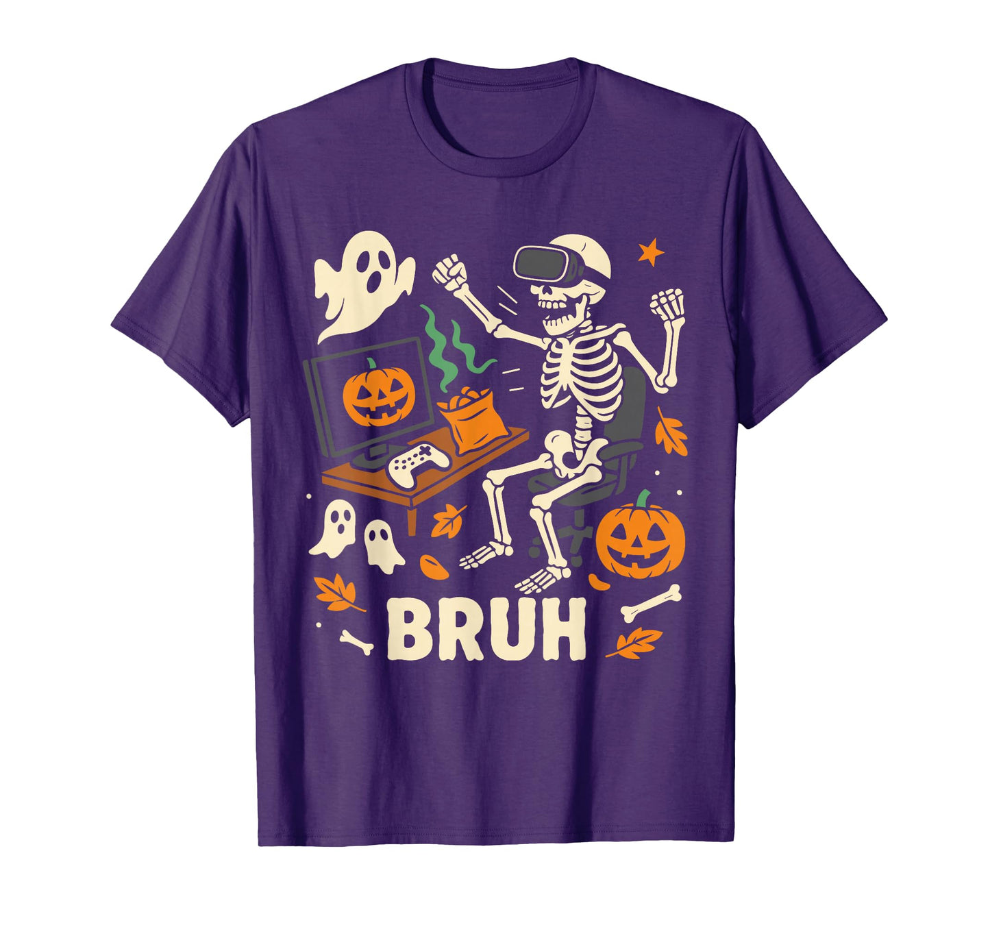 Halloween Video Game Costume Men Boys, Bruh Skeleton Gamer T-Shirt