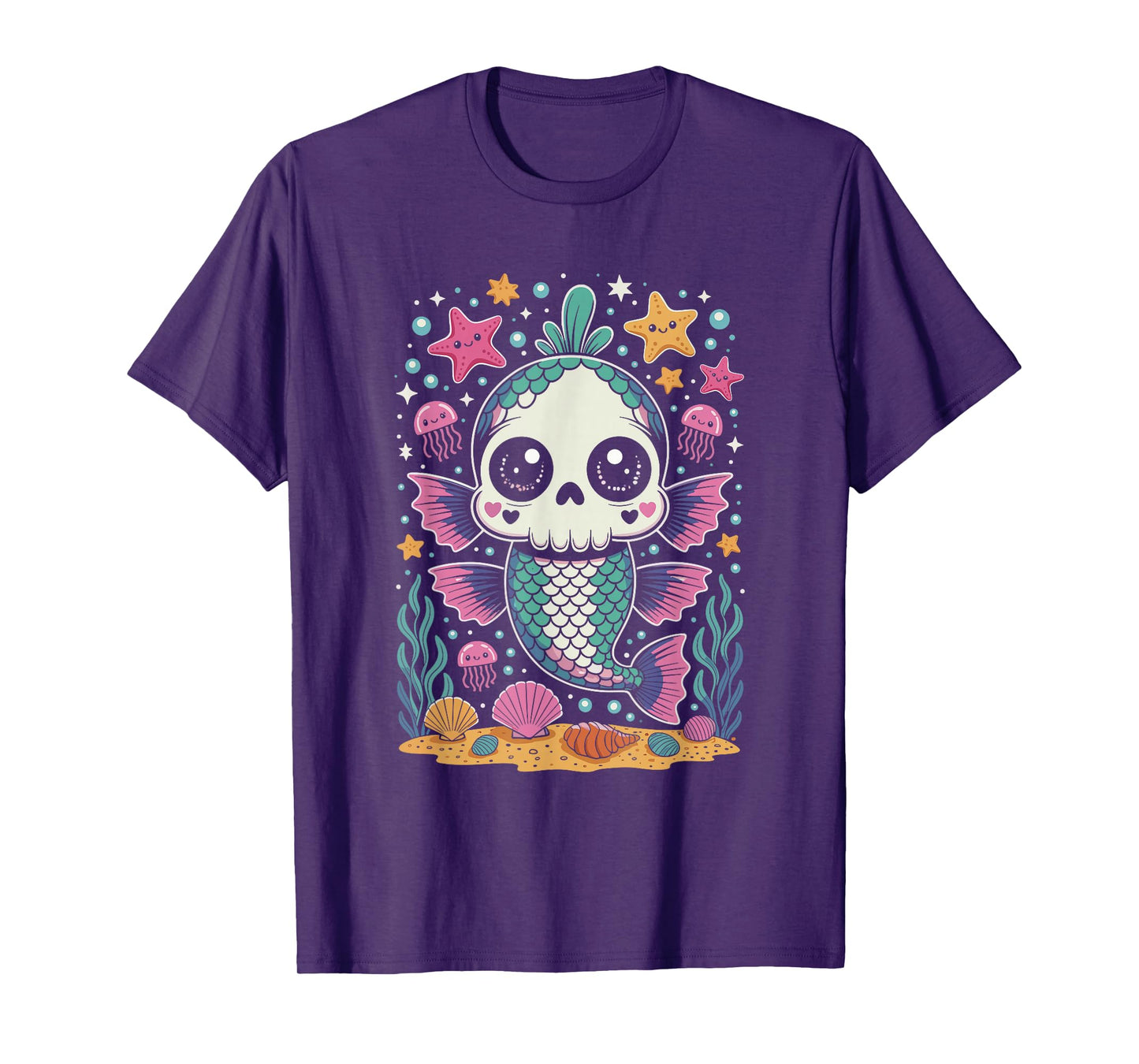 Skeleton Mermaid Skull Fish Pastel Ocean Halloween T-Shirt