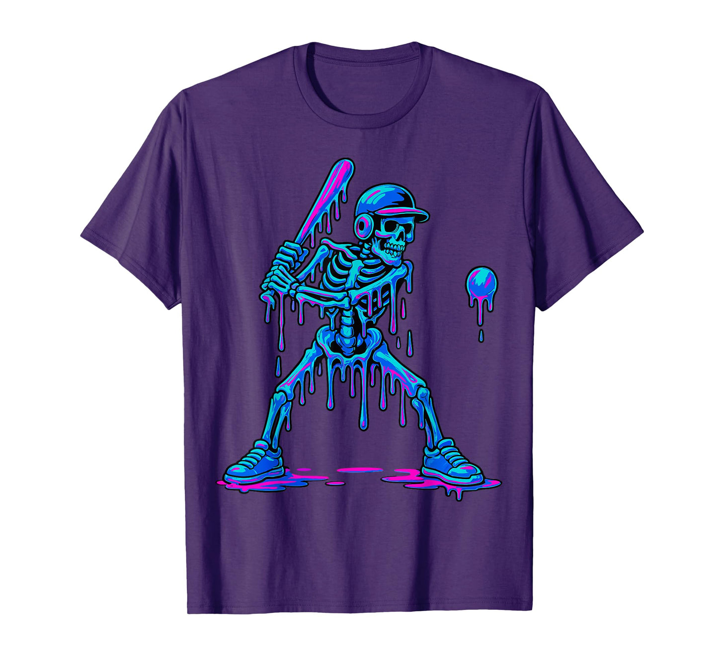 Halloween Drip Skeleton Batting Baseball Boys T-Shirt