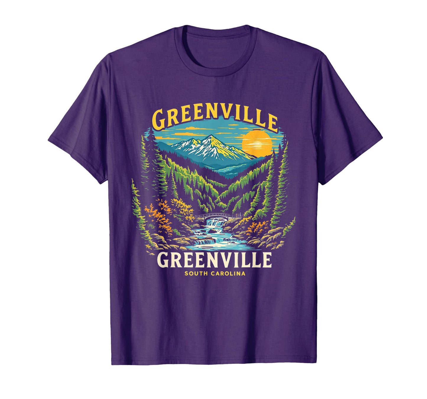 Vintage Greenville South Carolina Sunset Mountains Cityscape T-Shirt
