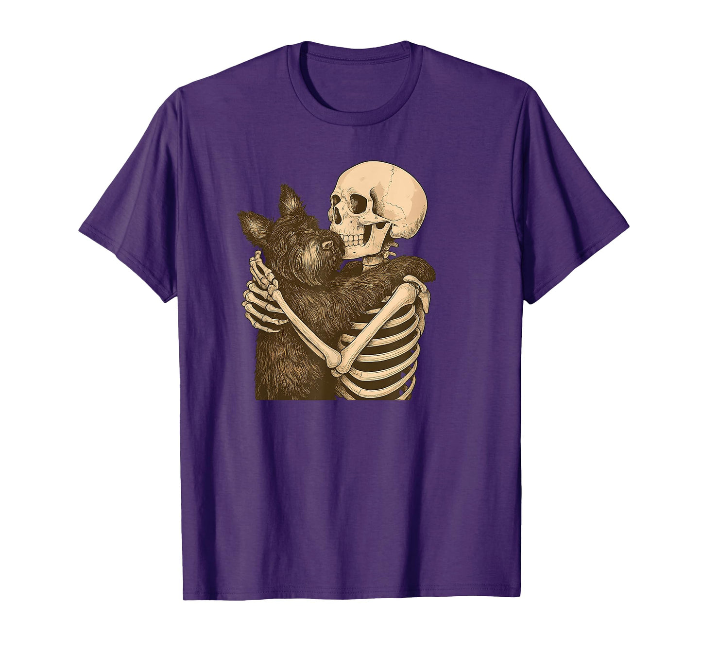 Skeleton Hugging Scottie Dog Halloween T-Shirt