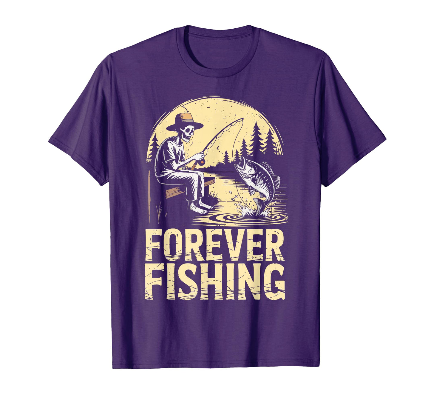 Skeleton Forever Fishing Halloween Bass Fish Funny Fisherman T-Shirt