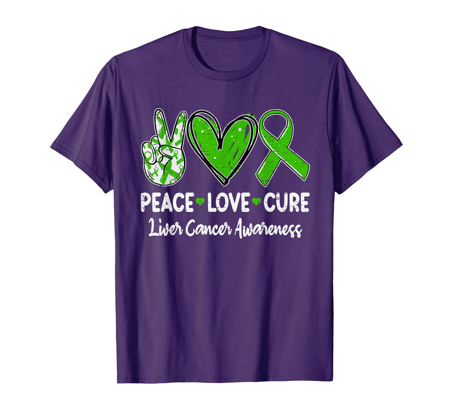 Peace Love Cure Liver Cancer Awareness Ribbon Green Support T-Shirt