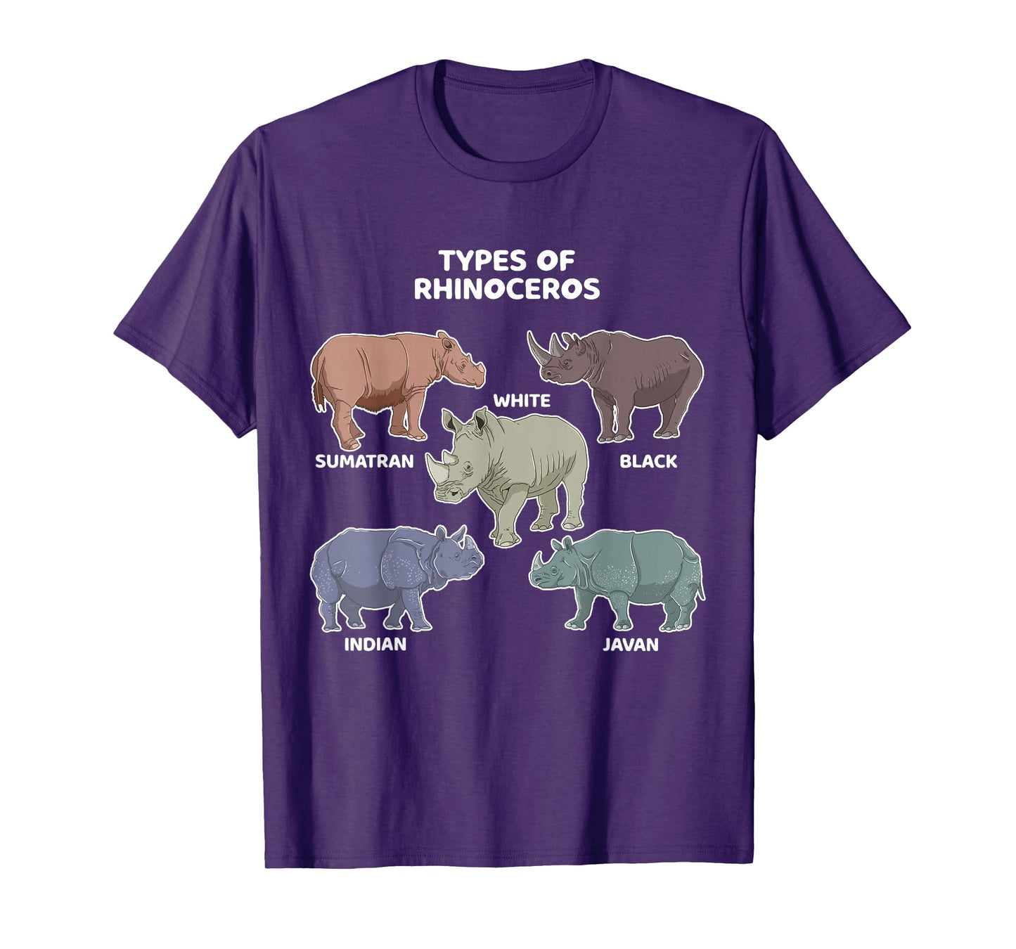 Types of Rhinoceros Sumatran Javan Rhino Animal Art T-Shirt