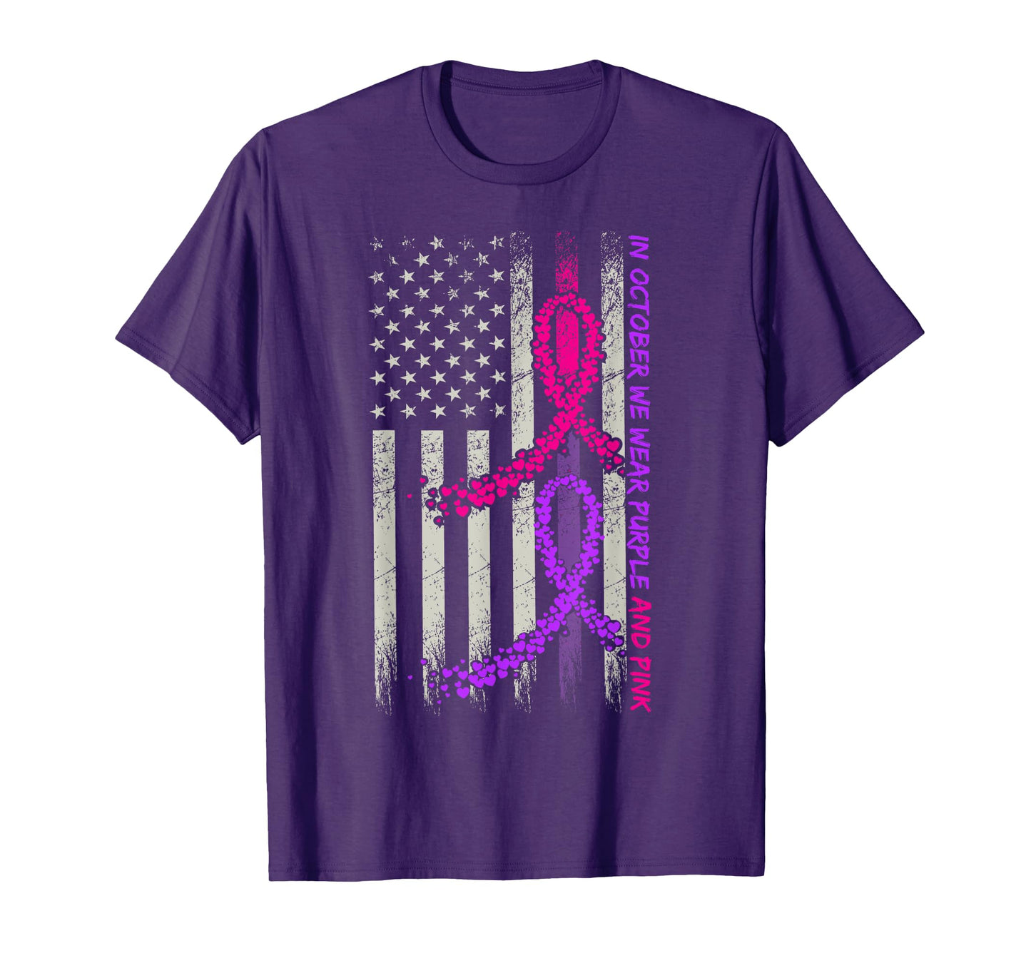 American Flag Breast Cancer and Domestic Violence Awareness T-Shirt