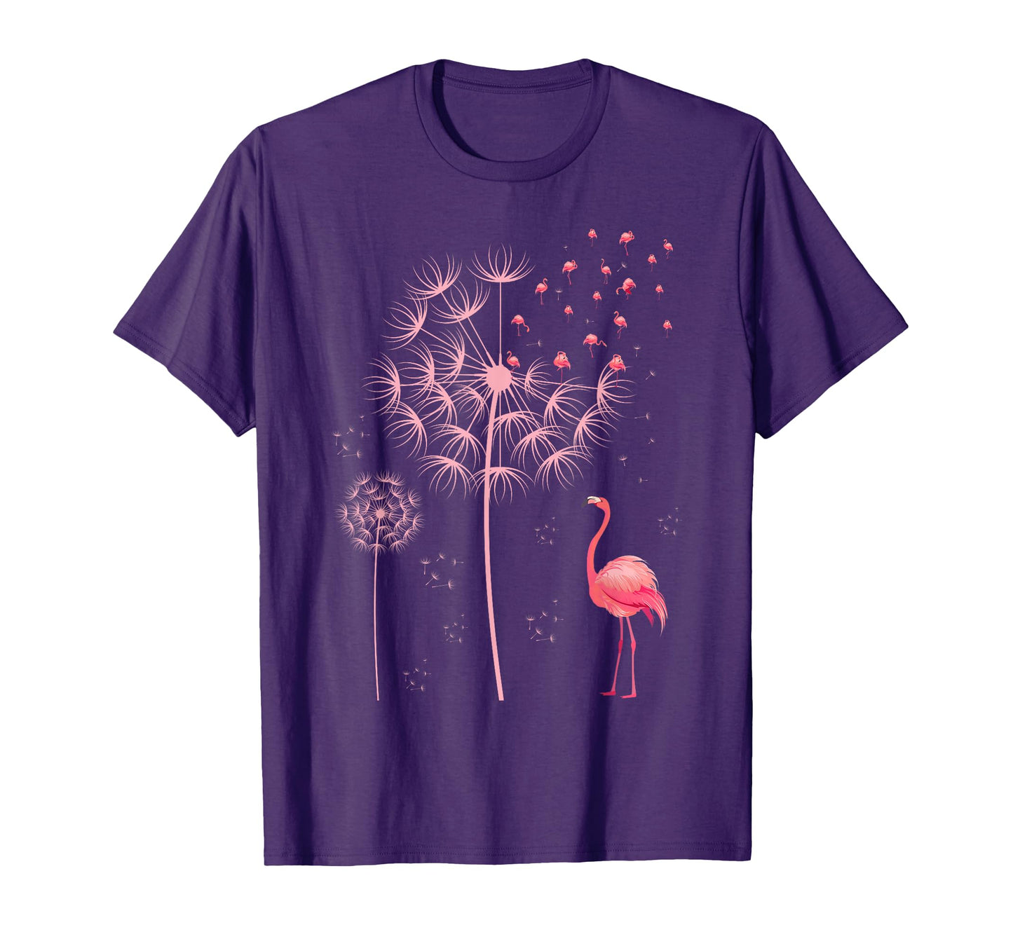Flower Dandelion Exotic Animal Tropical Bird Pink Flamingo T-Shirt