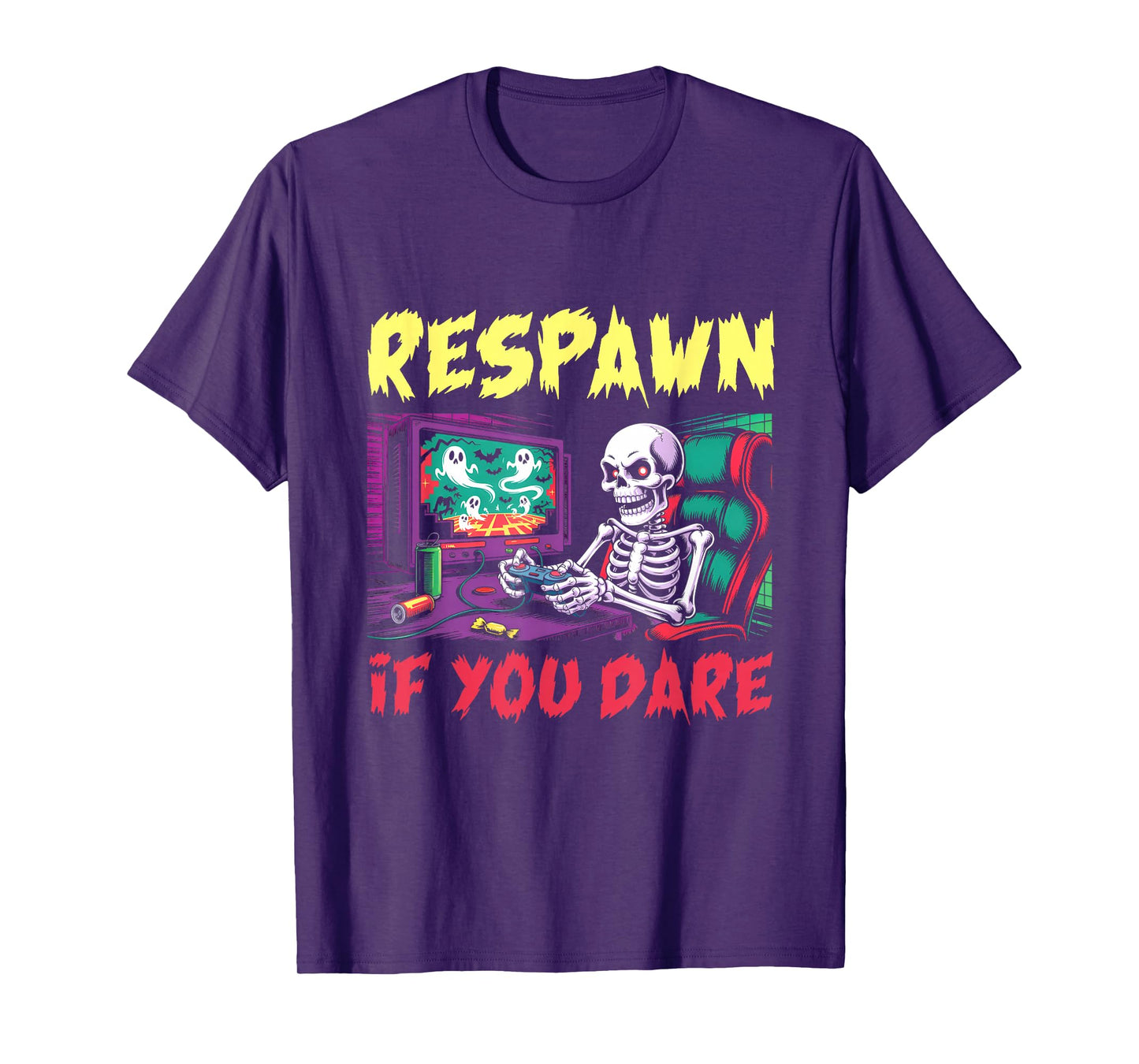 Respawn If You Dare Skeleton Gamer Funny Halloween Gaming T-Shirt