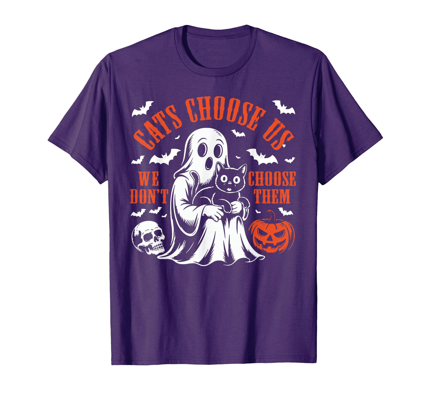 Halloween Skeleton Black Cats Choose us we Don’t Choose Them T-Shirt