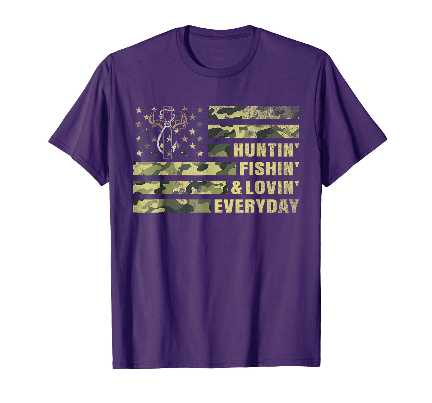 Hunting Fishing Loving Every Day Camo American Flag Patriot T-Shirt