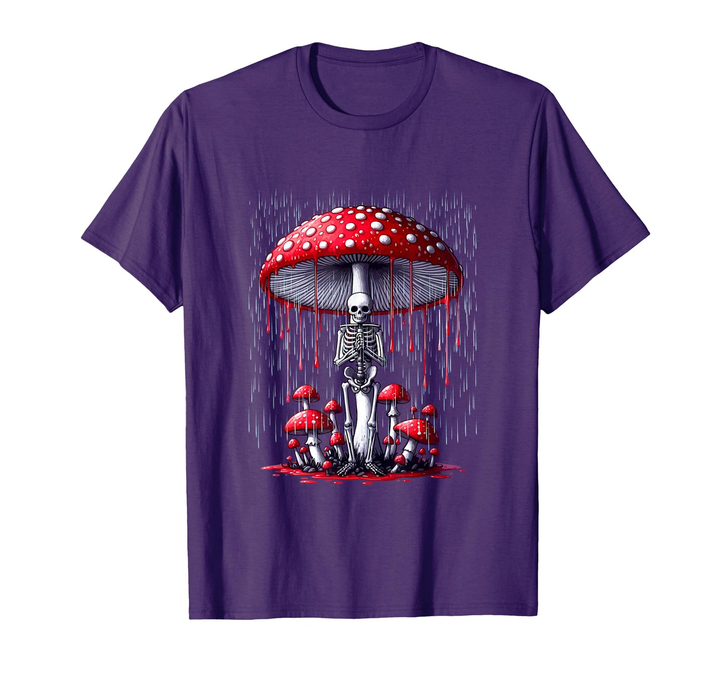 Skeletton Under Mushroom Halloween Rainning Costume Parties T-Shirt