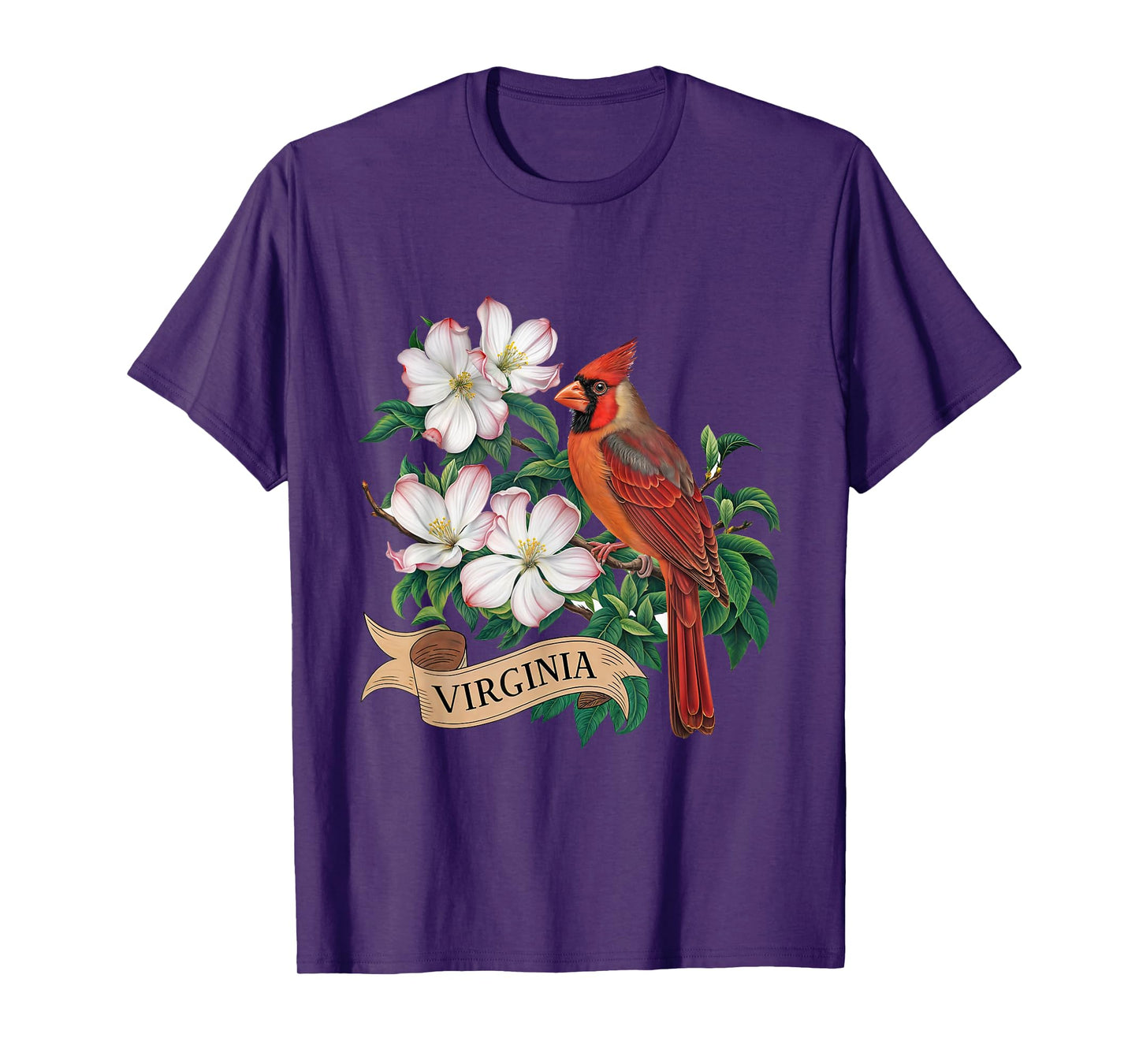 Virginia Cardinal Bird and Flowering Dogwood Flower T-Shirt
