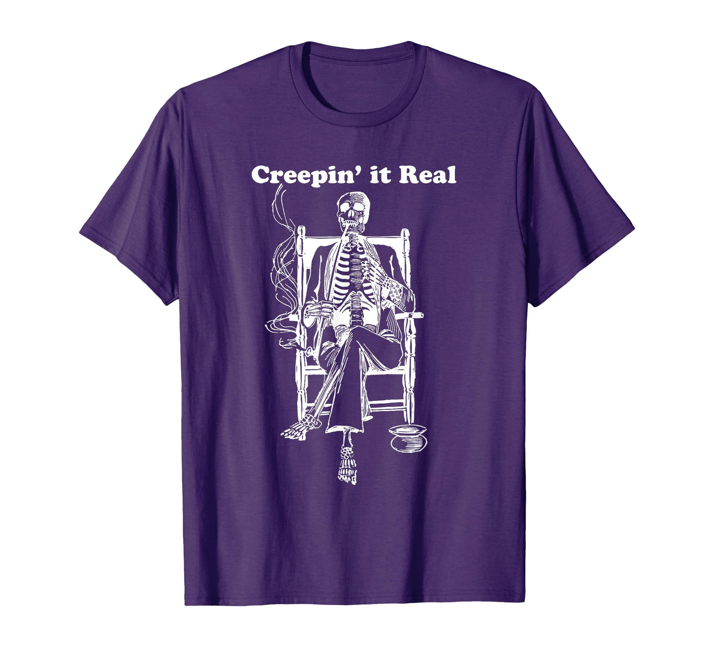 Creeping it Real Vintage Pipe Smoking Halloween Skeleton T-Shirt