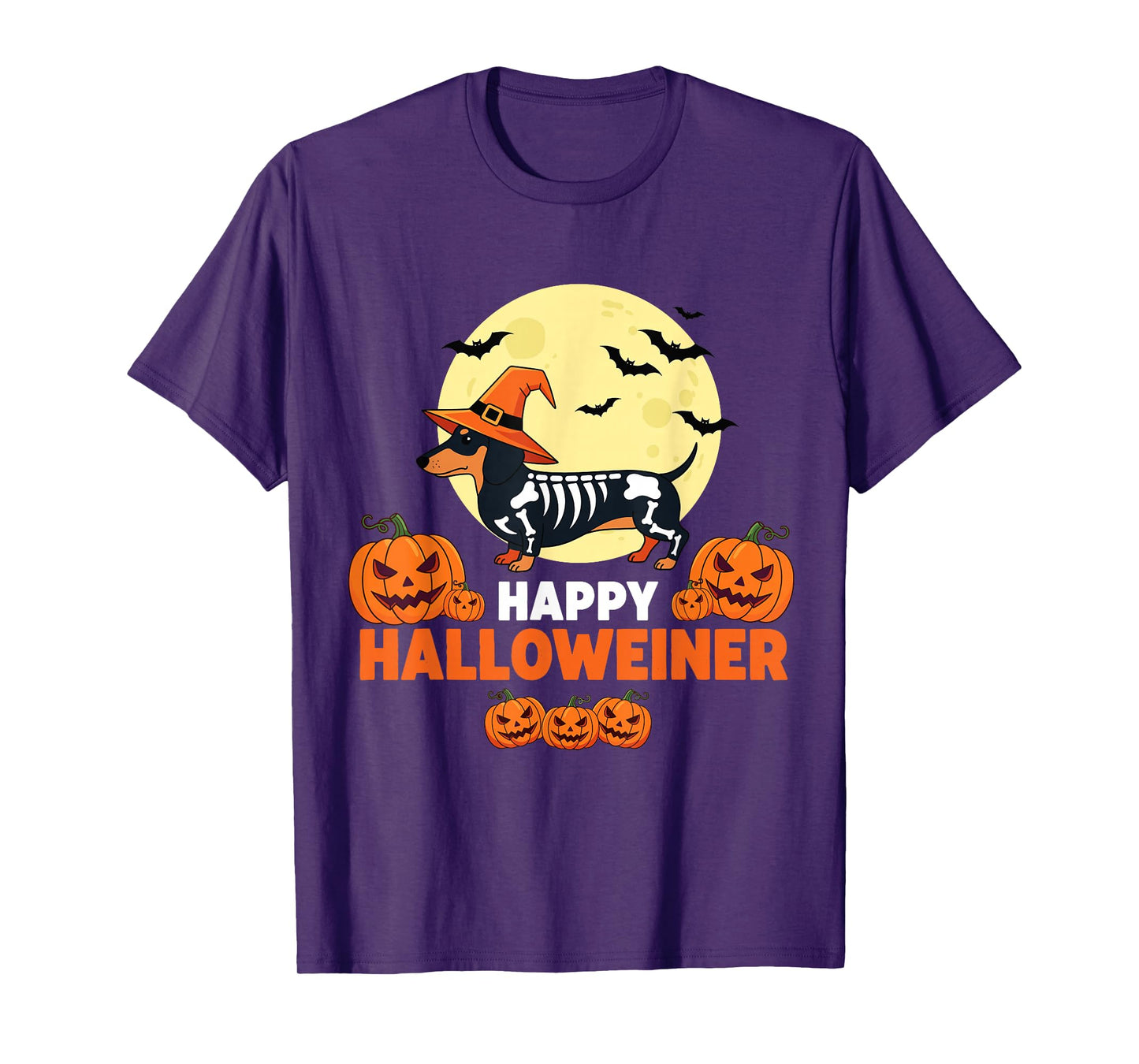 Happy Halloweiner Funny Halloween Dachshund Witch Skeleton T-Shirt