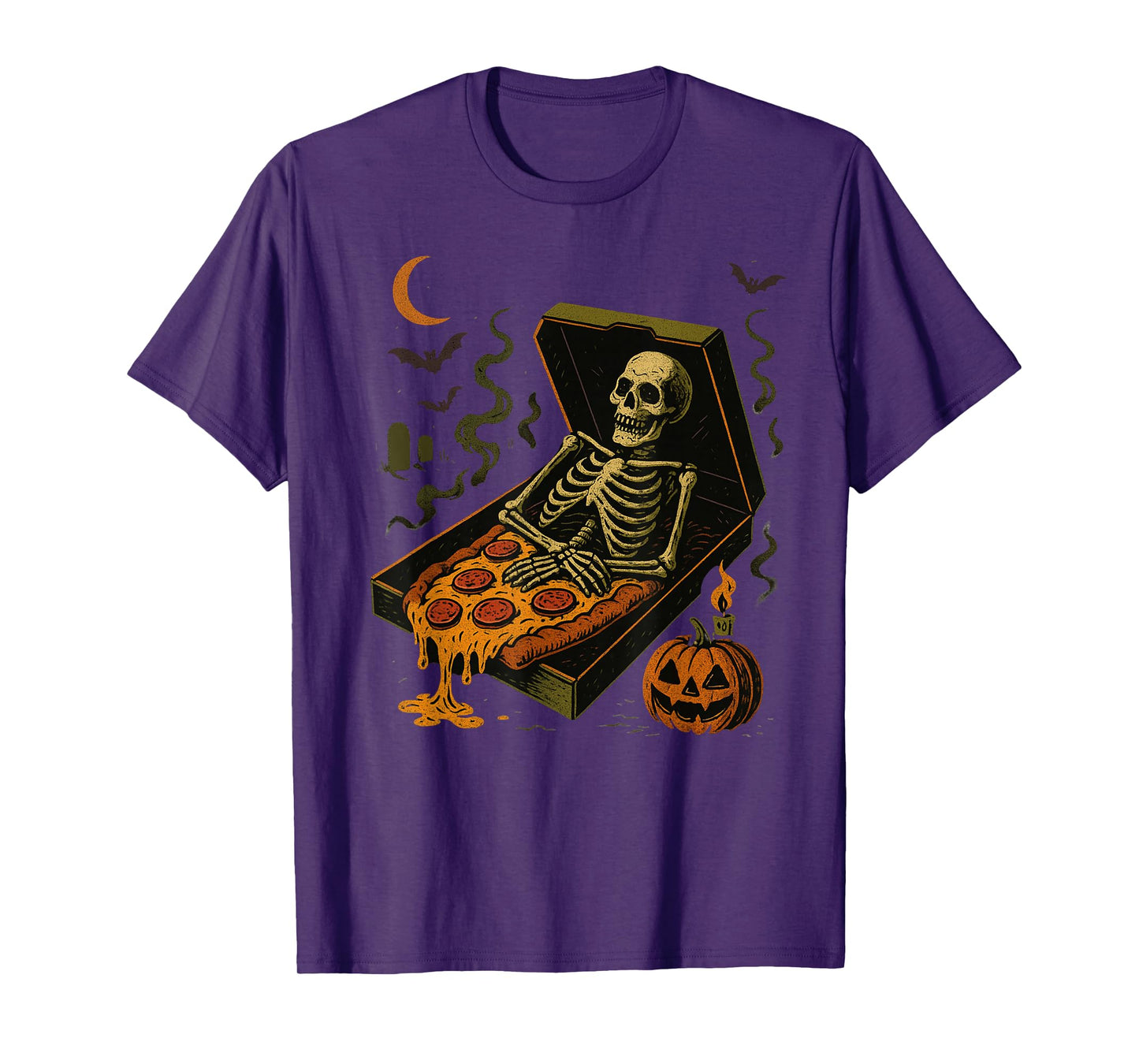 Retro Rest in Pizza Skeleton Pumpkin Patch Apparel T-Shirt