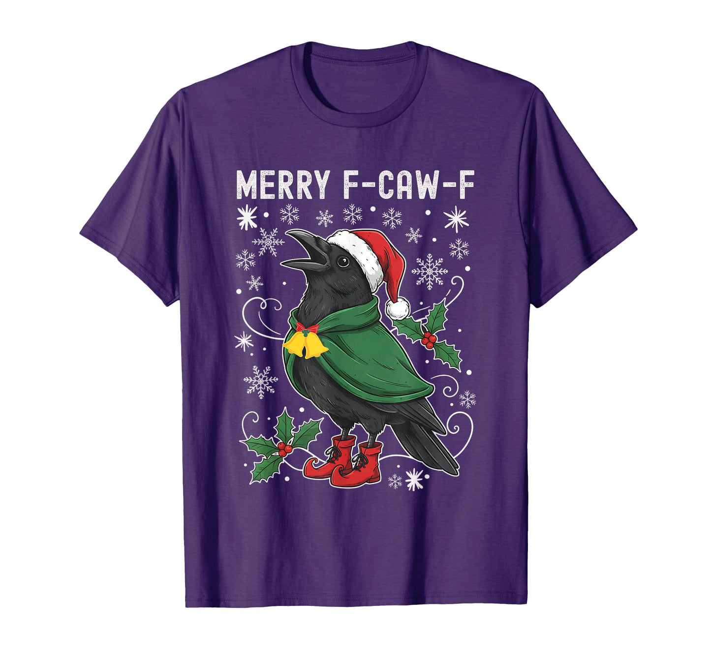 Merry F-Caw-F Holiday Raven Meme Funny Crow Christmas T-Shirt