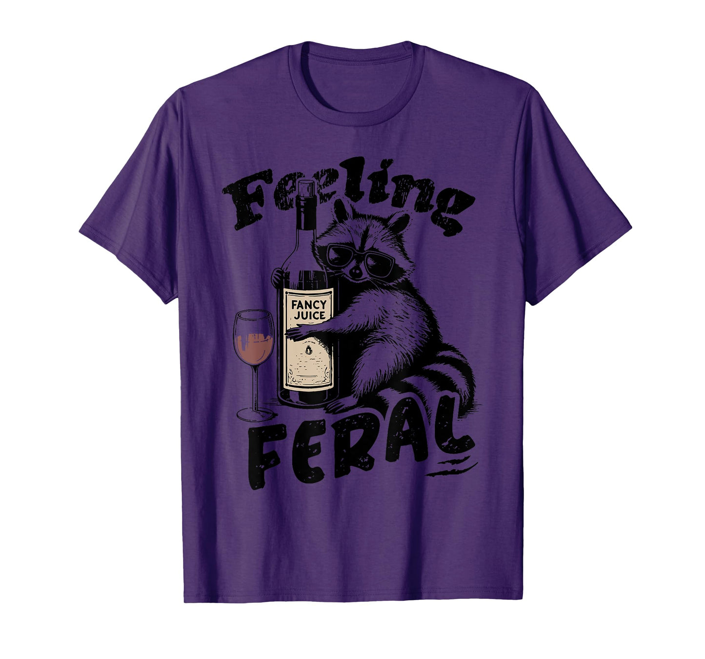 Feelin Feral Vintage Retro Funny Raccoon With Wine Lovers T-Shirt