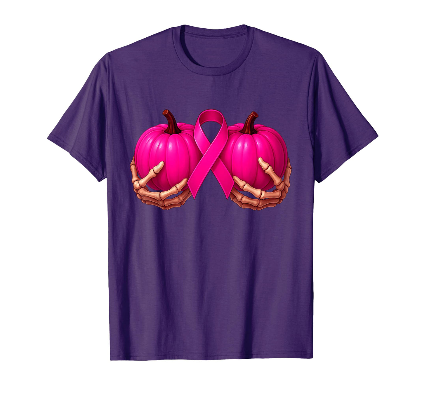 Skeleton Hands Holding Pumpkins Bra Breast Cancer Awareness T-Shirt