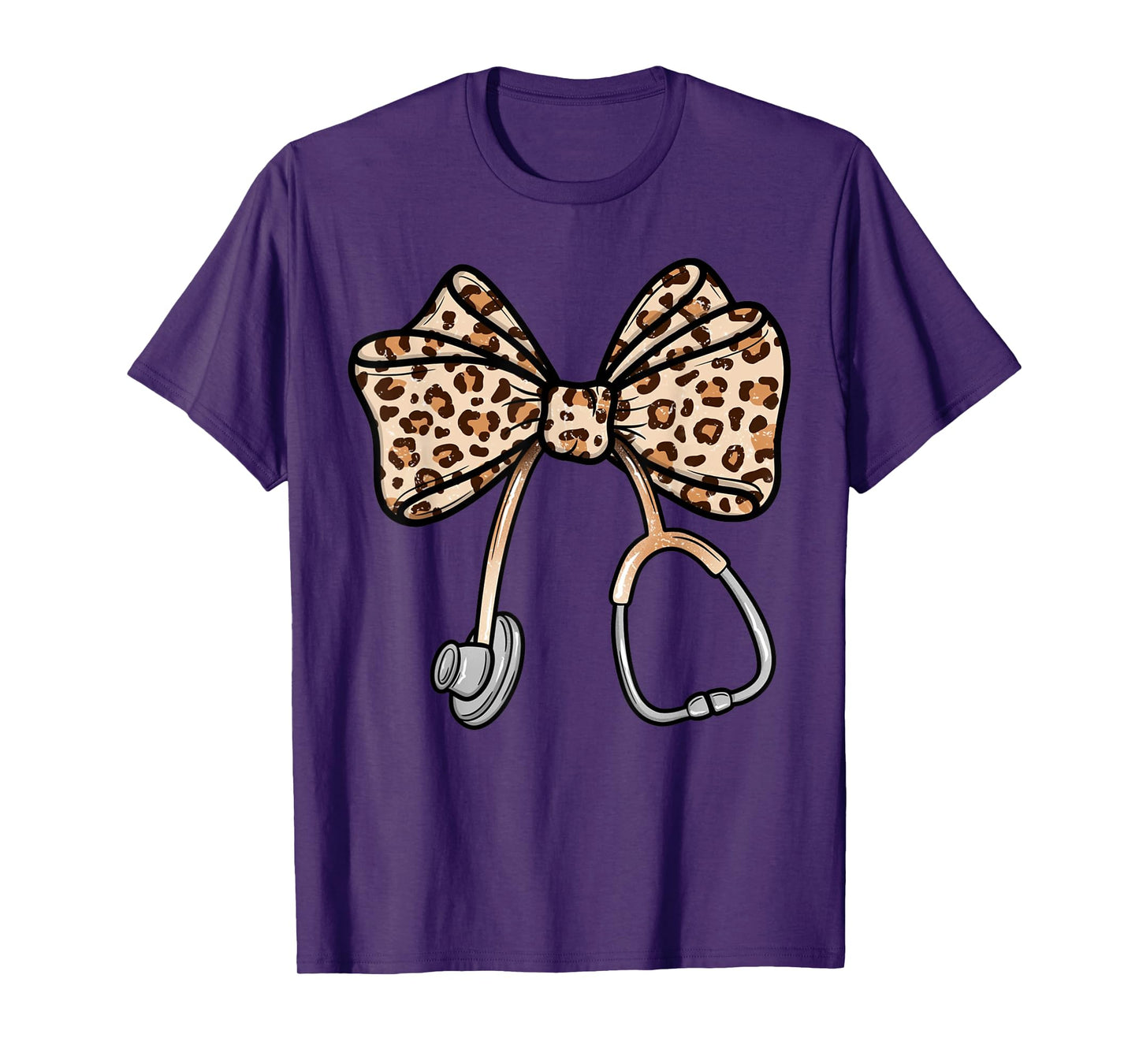 Vintage Leopard Coquette Bow Stethoscope Nursing Assistant T-Shirt