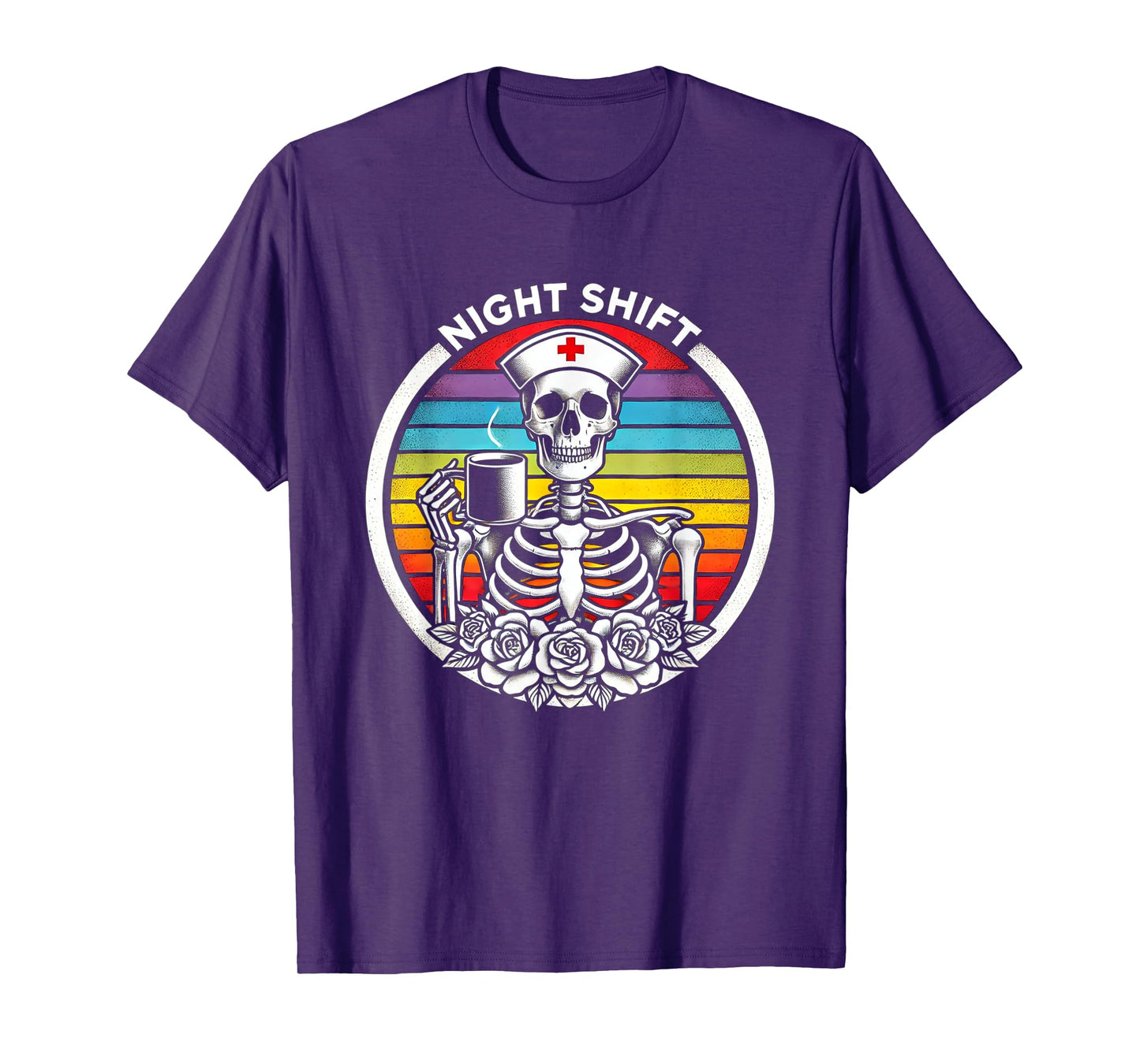 Funny Night Shift Nurse Skeleton Women Halloween RN Nurses T-Shirt