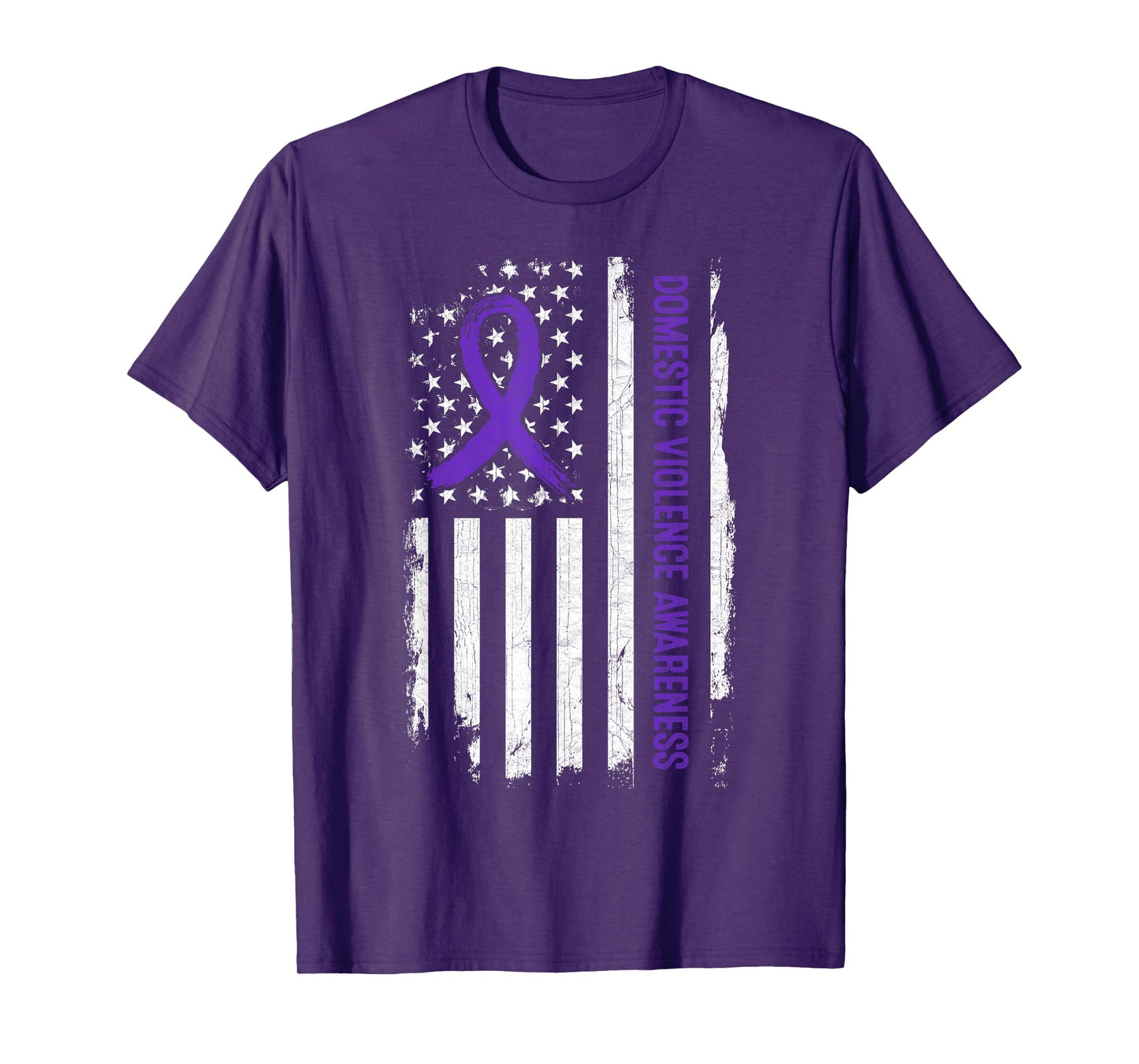 Domestic Violence Awareness American Flag - Purple Ribbon T-Shirt