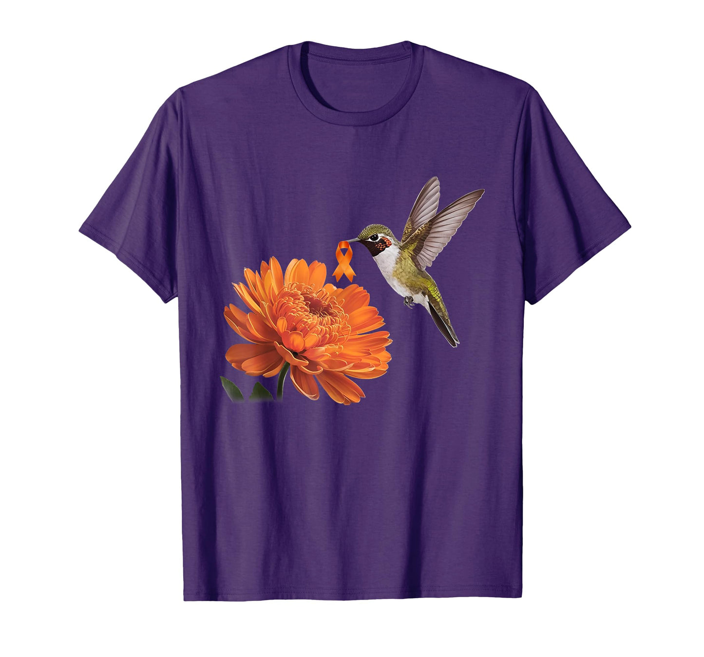 Hummingbird Sunflower Daisy Orange Ribbon Leukemia Awareness T-Shirt