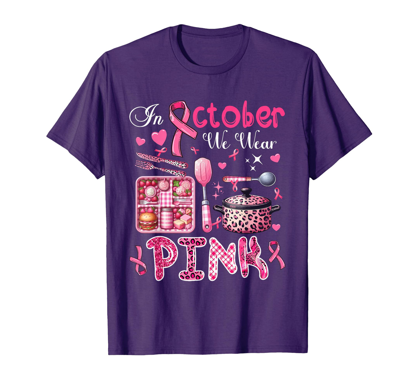 In October We Wear Pink Breast Cancer Awareness Lunch Lady T-Shirt