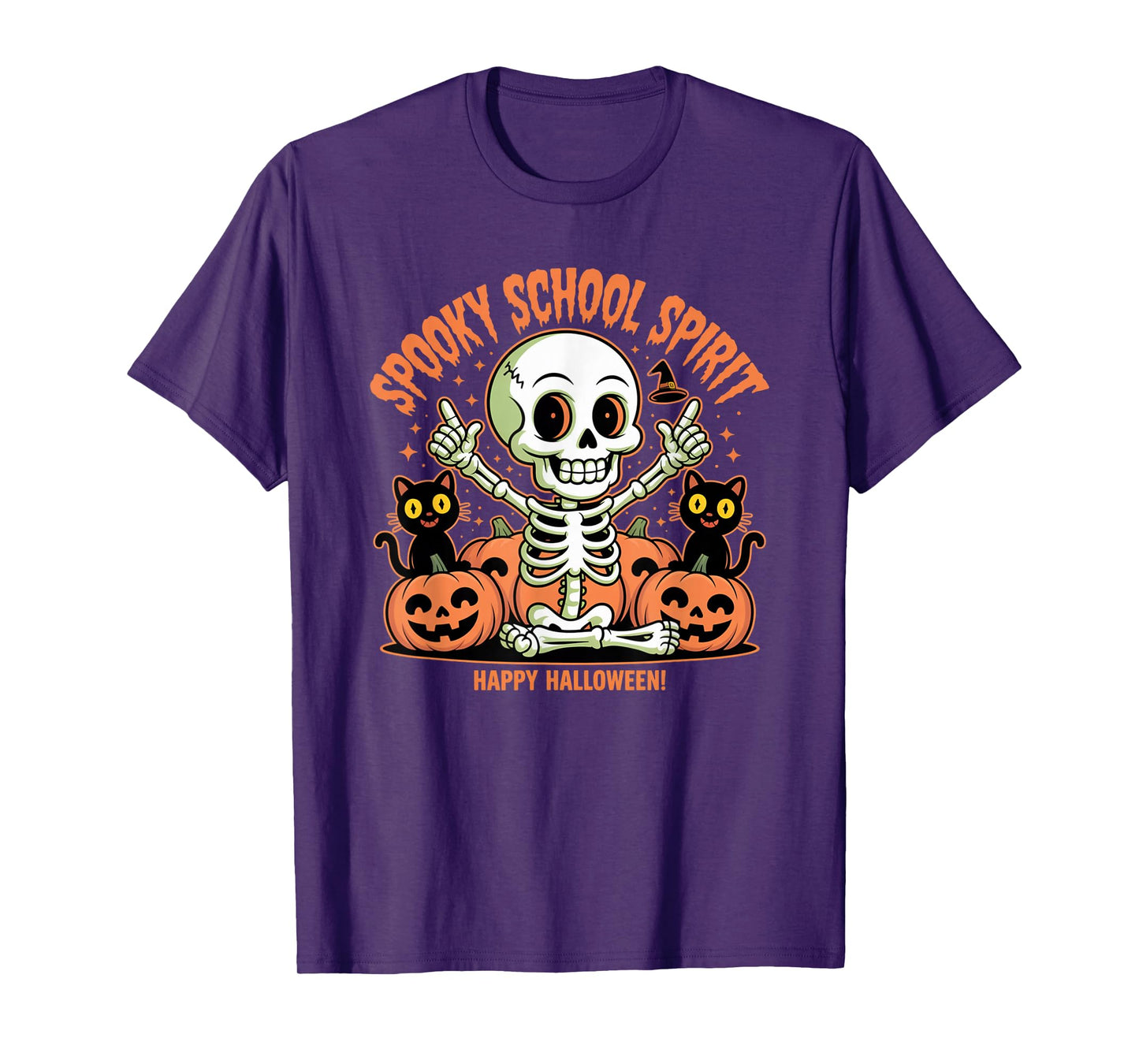 Spooky School Spirit Skeleton Cats Pumpkins for Kids Teacher T-Shirt