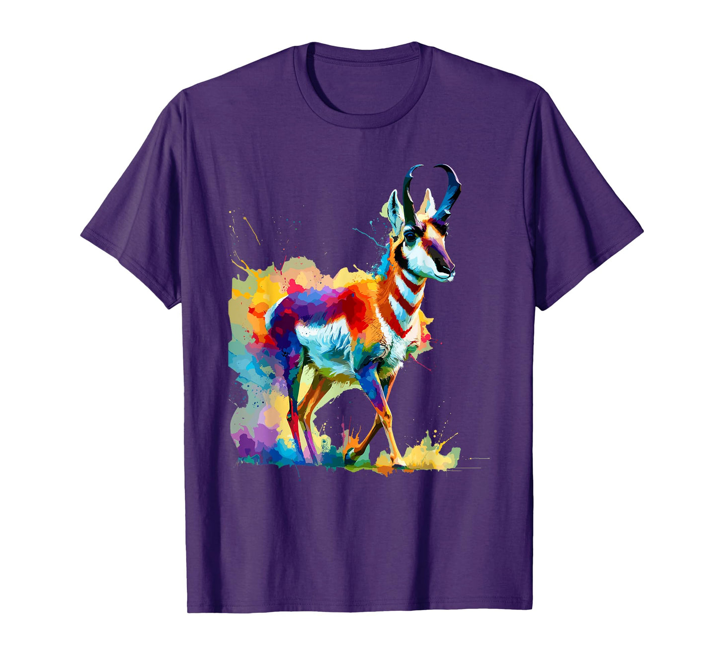 Colorful Splash Art Pronghorn American Antelope Pronghorns T-Shirt