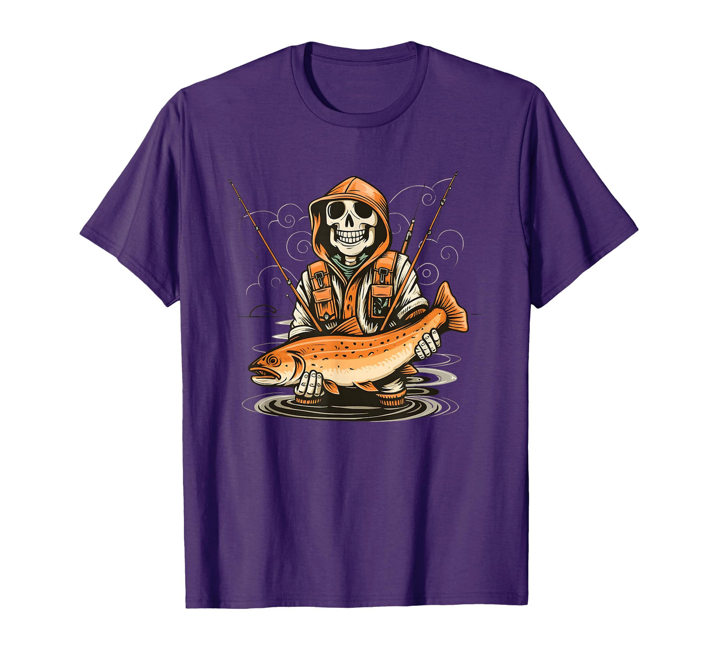 Skeleton Fisherman Holding Big Catch Funny Fishing Halloween T-Shirt